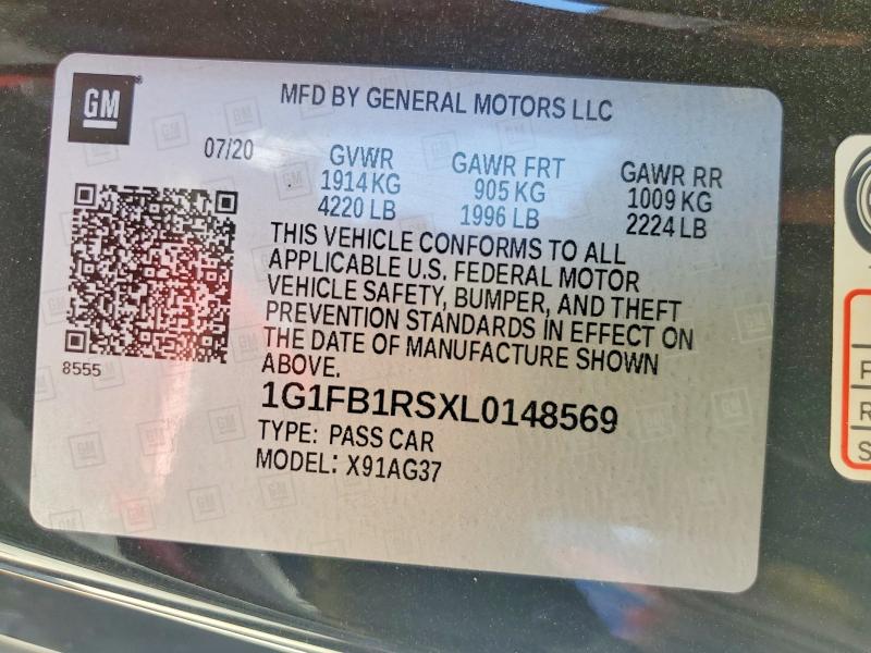 54655436 :رقم المزاد ، 1G1FB1RSXL0148569 vin ، 2020 Chevrolet Camaro مزاد بيع