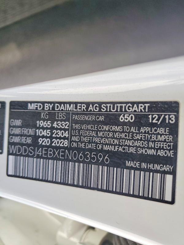 Продажа на аукционе авто 2014 Mercedes-benz Cla, vin: WDDSJ4EBXEN063596, номер лота: 55494636