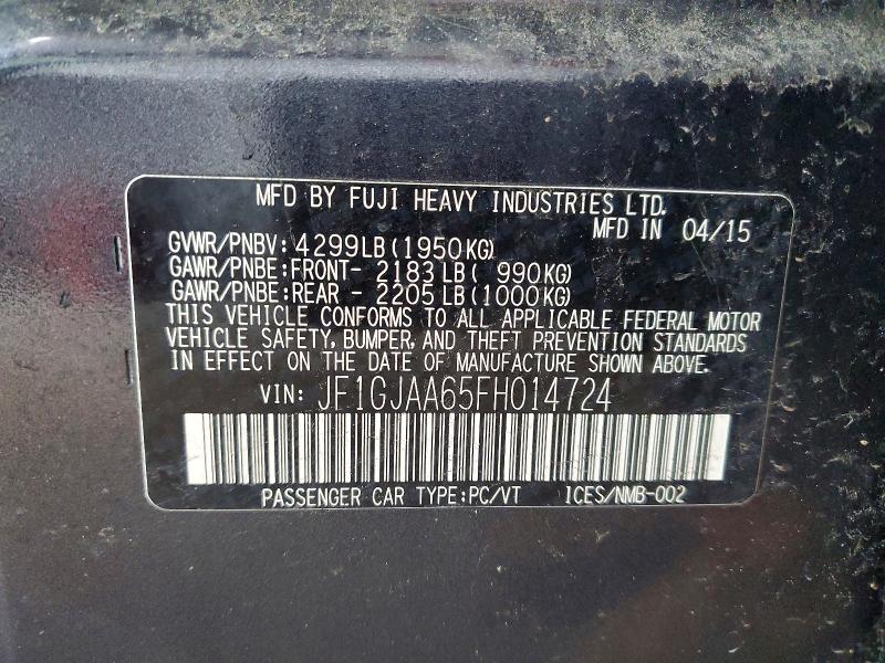 Aukcja sprzedaży 2015 Subaru Impreza, vin: JF1GJAA65FH014724, numer aukcji: 52685586