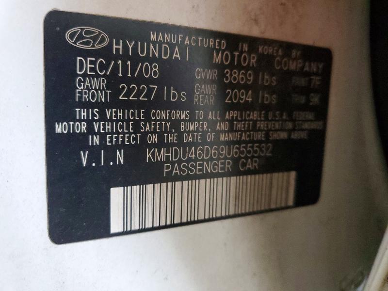 Продаж на аукціоні авто 2009 Hyundai Elantra, vin: KMHDU46D69U655532, номер лоту: 54298506