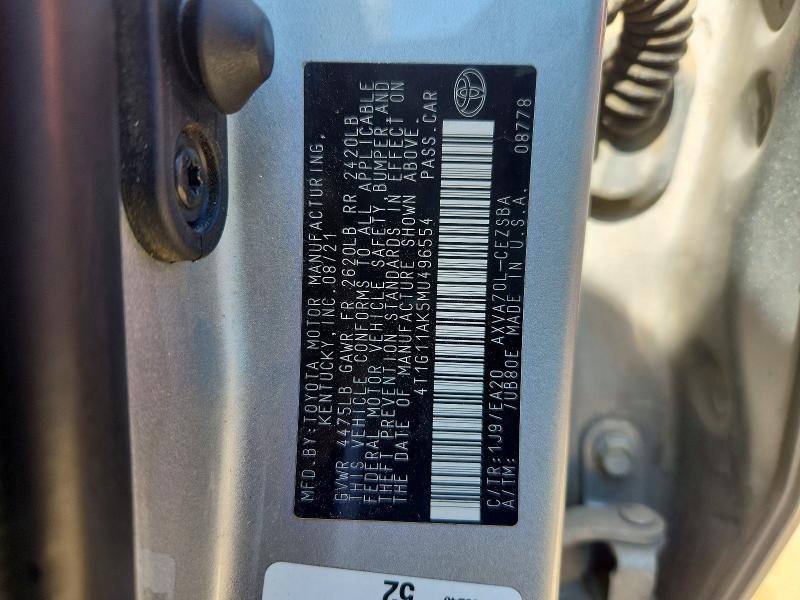 Продажа на аукционе авто 2021 Toyota Camry, vin: 4T1G11AK5MU496554, номер лота: 52097986