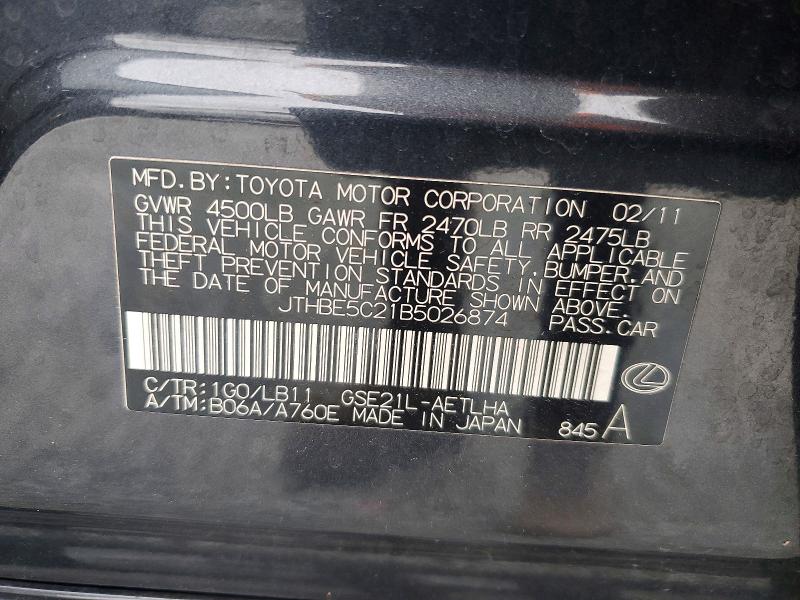 Aukcja sprzedaży 2011 Lexus Is, vin: JTHBE5C21B5026874, numer aukcji: 51952086