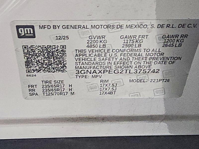 Продаж на аукціоні авто 2026 Chevrolet Equinox, vin: 3GNAXPEG2TL375742, номер лоту: 52486796