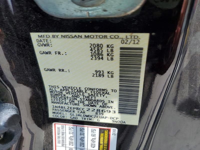 Продажа на аукционе авто 2012 Nissan Altima, vin: 1N4BL2EP8CC228693, номер лота: 51502006