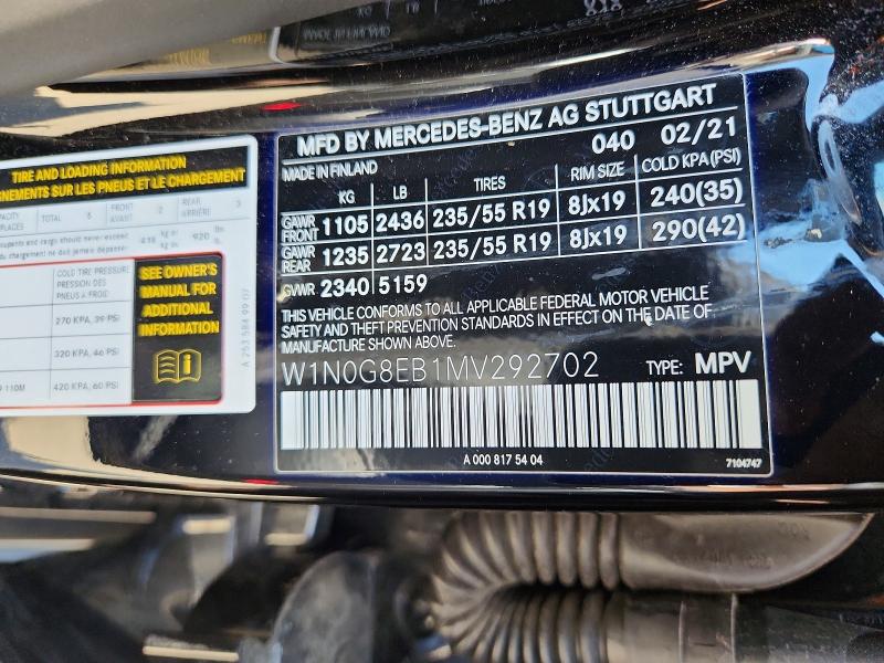 2021 Mercedes-benz Glc მანქანა იყიდება აუქციონზე, vin: W1N0G8EB1MV292702, აუქციონის ნომერი: 55635516