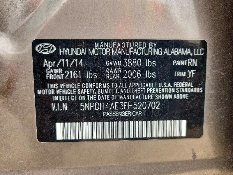 54686206 :رقم المزاد ، 5NPDH4AE3EH520702 vin ، 2014 Hyundai Elantra مزاد بيع