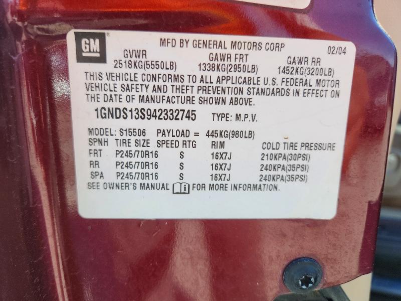 Продажа на аукционе авто 2004 Chevrolet Trailblazer, vin: 1GNDS13S942332745, номер лота: 51718306