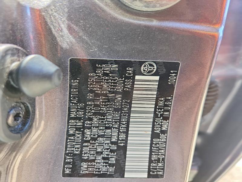 2017 Toyota Camry მანქანა იყიდება აუქციონზე, vin: 4T1BF1FK4HU314272, აუქციონის ნომერი: 53365026