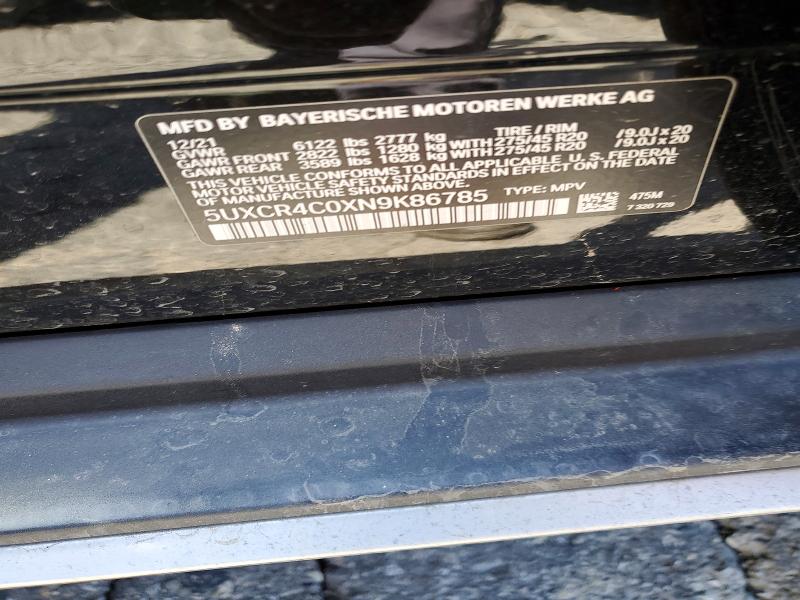 2022 Bmw X5 მანქანა იყიდება აუქციონზე, vin: 5UXCR4C0XN9K86785, აუქციონის ნომერი: 52791756
