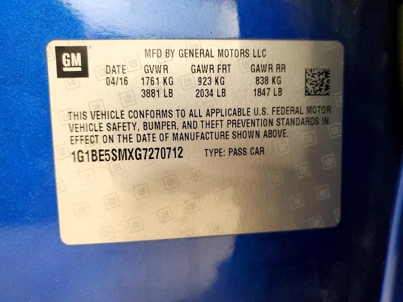 2016 Chevrolet Cruze მანქანა იყიდება აუქციონზე, vin: 1G1BE5SMXG7270712, აუქციონის ნომერი: 54308716