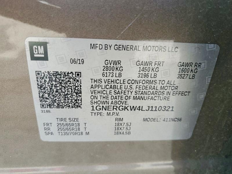 Aukcja sprzedaży 2020 Chevrolet Traverse, vin: 1GNERGKW4LJ110321, numer aukcji: 53389786