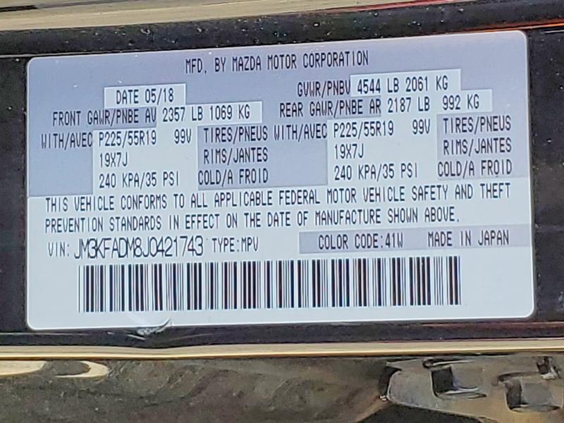 53414156 :رقم المزاد ، JM3KFADM8J0421743 vin ، 2018 Mazd Cx-5 مزاد بيع