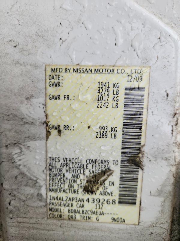 2010 Nissan Altima მანქანა იყიდება აუქციონზე, vin: 1N4AL2AP3AN439268, აუქციონის ნომერი: 52631996