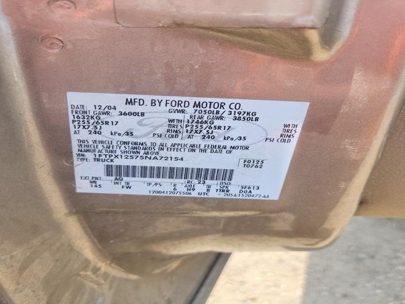 2005 Ford F150 მანქანა იყიდება აუქციონზე, vin: 1FTPX12575NA72154, აუქციონის ნომერი: 53304066