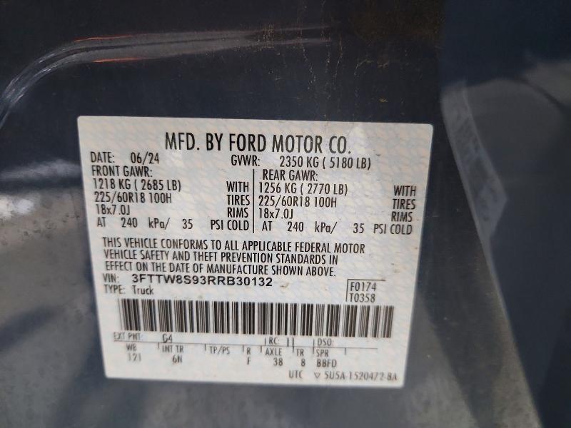 2024 Ford Maverick მანქანა იყიდება აუქციონზე, vin: 3FTTW8S93RRB30132, აუქციონის ნომერი: 52637846
