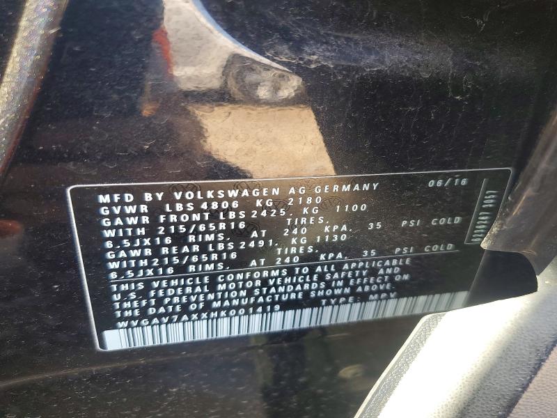 52571046 :رقم المزاد ، WVGAV7AXXHK001419 vin ، 2017 Volkswagen Tiguan مزاد بيع