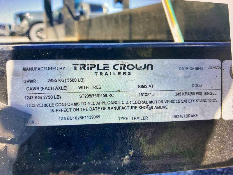 Продаж на аукціоні авто 2023 Triple Crown U6x16tbrake, vin: 1NXBU1626P1139069, номер лоту: 52356266