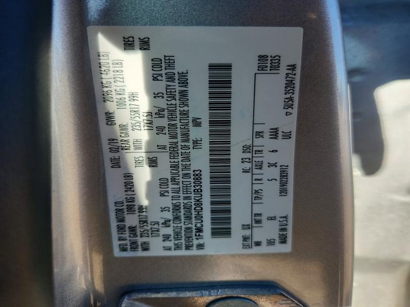 52168346 :رقم المزاد ، 1FMCU0HD8KUB30883 vin ، 2019 Ford Escape مزاد بيع