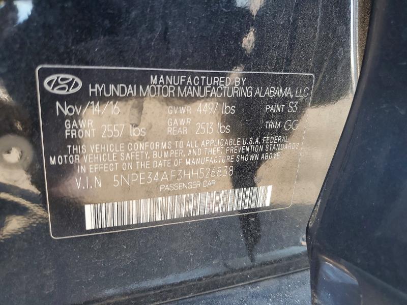2017 Hyundai Sonata მანქანა იყიდება აუქციონზე, vin: 5NPE34AF3HH526838, აუქციონის ნომერი: 53918406