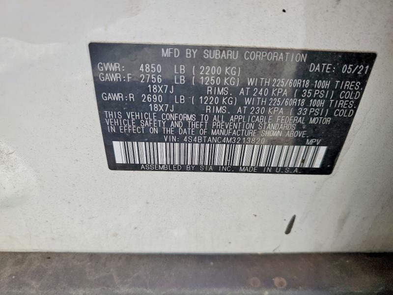 Продаж на аукціоні авто 2021 Subaru Outback, vin: 4S4BTANC4M3213820, номер лоту: 55209686