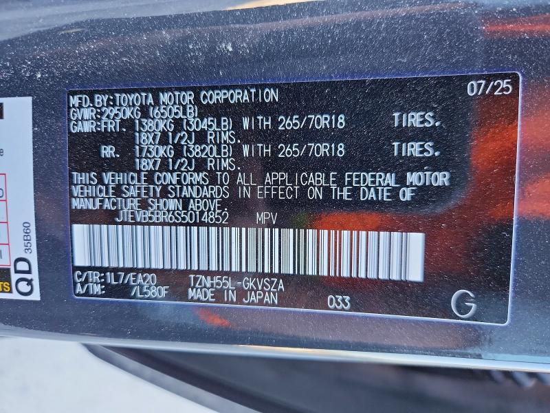Aukcja sprzedaży 2025 Toyota 4runner, vin: JTEVB5BR6S5014852, numer aukcji: 52296596