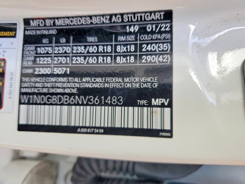 Aukcja sprzedaży 2022 Mercedes-benz Glc, vin: W1N0G8DB6NV361483, numer aukcji: 54133296