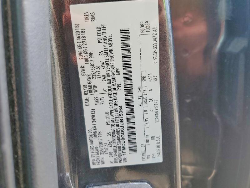 Продажа на аукционе авто 2018 Ford Escape, vin: 1FMCU0GD0JUB75364, номер лота: 51809796