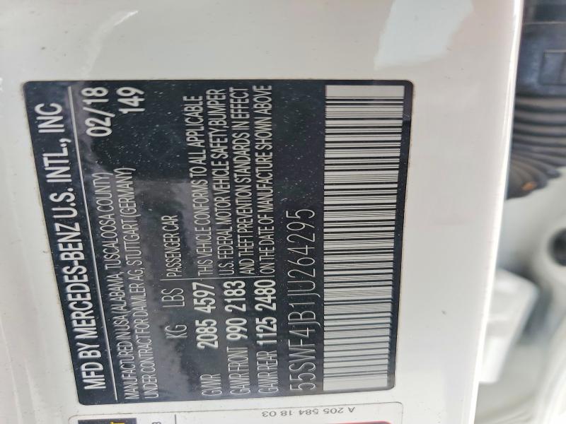 53967456 :رقم المزاد ، 55SWF4JB1JU264295 vin ، 2018 Mercedes-benz C مزاد بيع