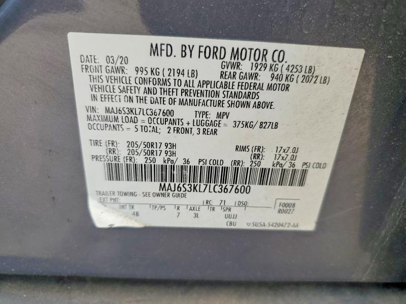 Продажа на аукционе авто 2020 Ford Ecosport, vin: MAJ6S3KL7LC367600, номер лота: 53582646