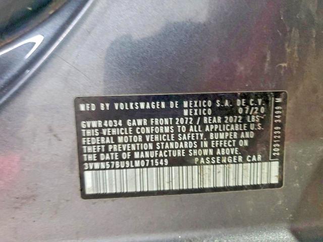 52391796 :رقم المزاد ، 3VWN57BU9LM071549 vin ، 2020 Volkswagen Jetta مزاد بيع