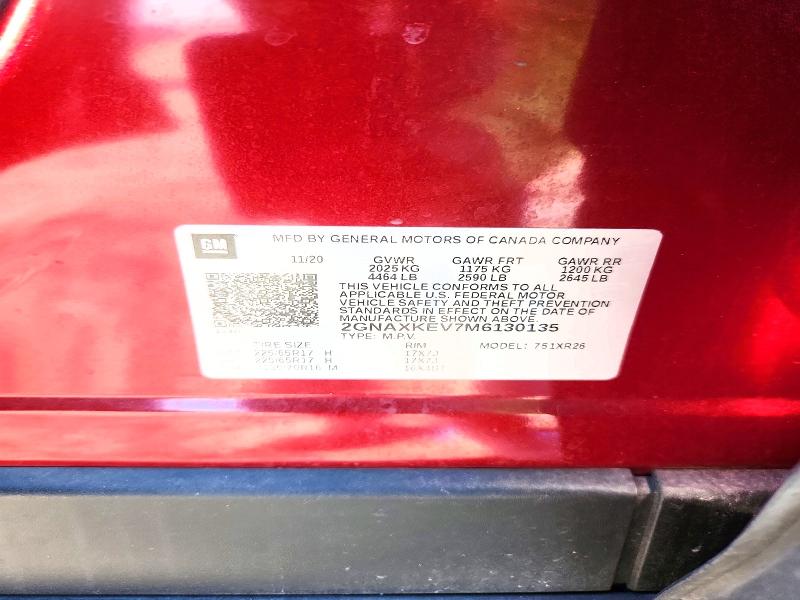 2021 Chevrolet Equinox მანქანა იყიდება აუქციონზე, vin: 2GNAXKEV7M6130135, აუქციონის ნომერი: 53727606