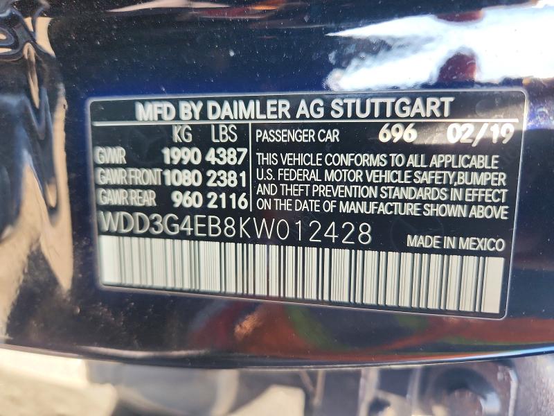 2019 Mercedes-benz A მანქანა იყიდება აუქციონზე, vin: WDD3G4EB8KW012428, აუქციონის ნომერი: 52942696