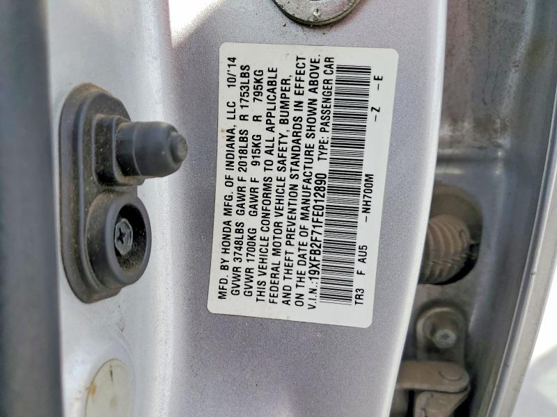 2015 Honda Civic მანქანა იყიდება აუქციონზე, vin: 19XFB2F71FE012890, აუქციონის ნომერი: 53996596