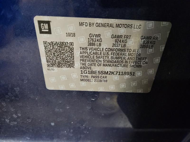54248606 :رقم المزاد ، 1G1BE5SM2K7118951 vin ، 2019 Chevrolet Cruze مزاد بيع