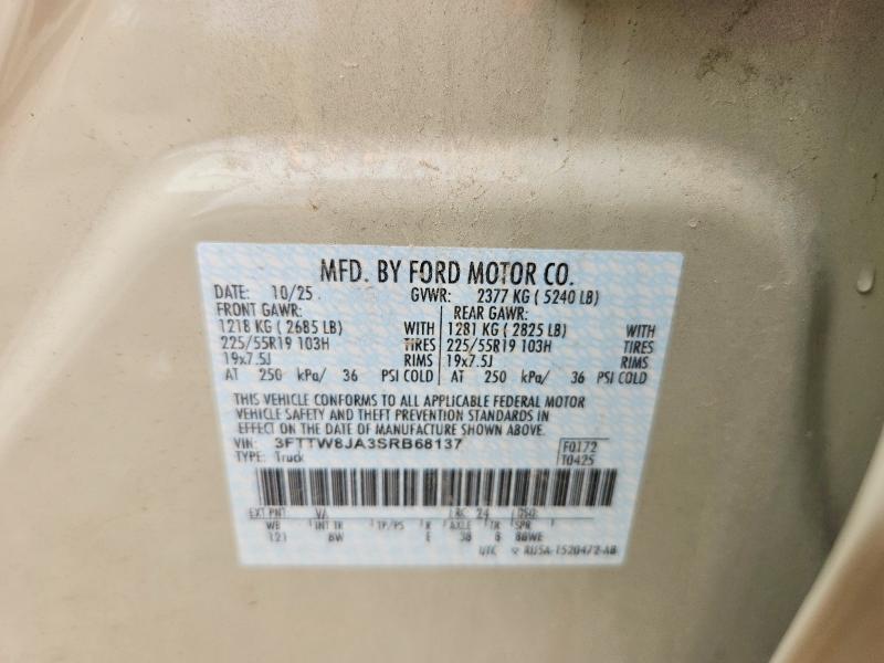 2025 Ford Maverick მანქანა იყიდება აუქციონზე, vin: 3FTTW8JA3SRB68137, აუქციონის ნომერი: 53373386