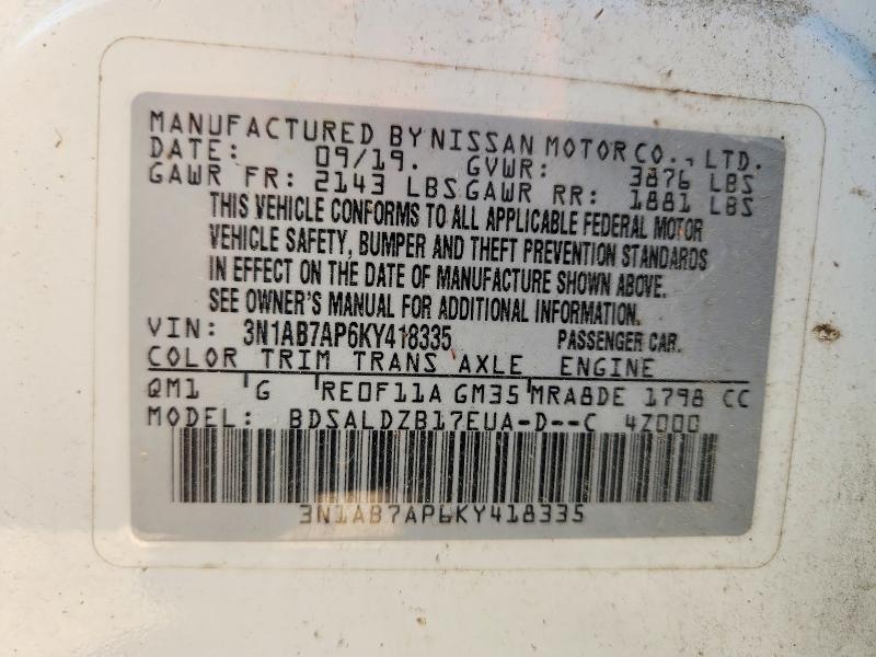 Aukcja sprzedaży 2019 Nissan Sentra, vin: 3N1AB7AP6KY418335, numer aukcji: 53845906