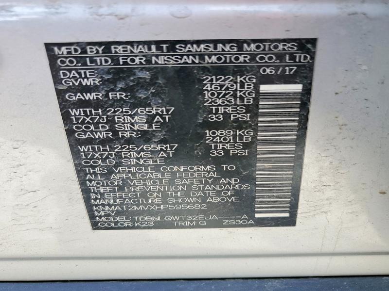 2017 Nissan Rogue მანქანა იყიდება აუქციონზე, vin: KNMAT2MVXHP595682, აუქციონის ნომერი: 53382156