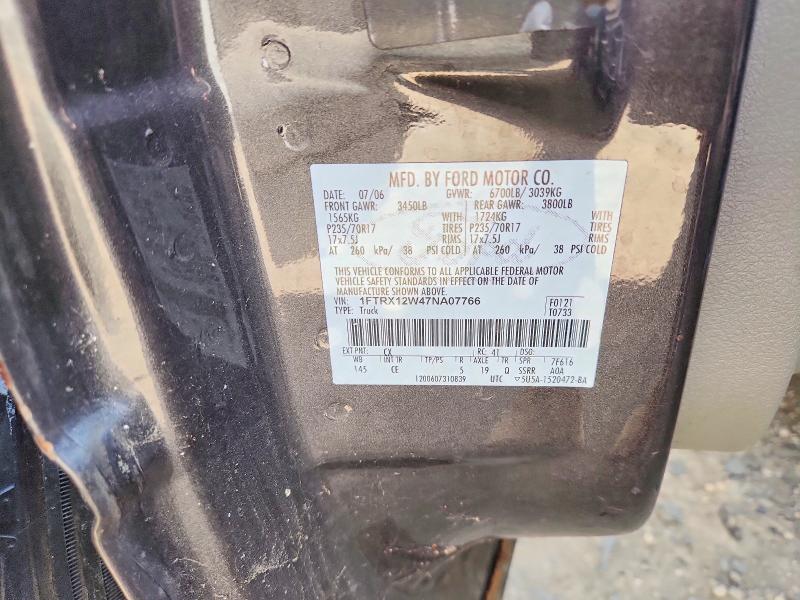 2007 Ford F150 მანქანა იყიდება აუქციონზე, vin: 1FTRX12W47NA07766, აუქციონის ნომერი: 54579266