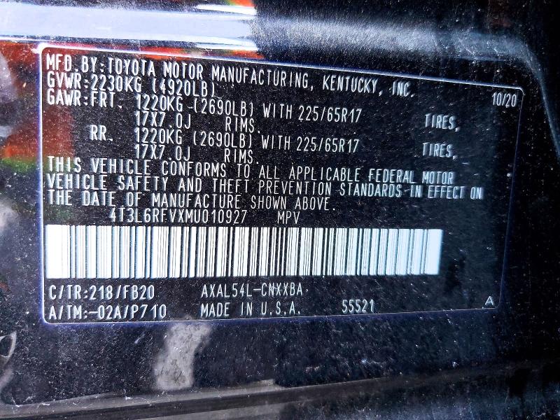 Aukcja sprzedaży 2021 Toyota Rav4, vin: 4T3L6RFVXMU010927, numer aukcji: 52333236