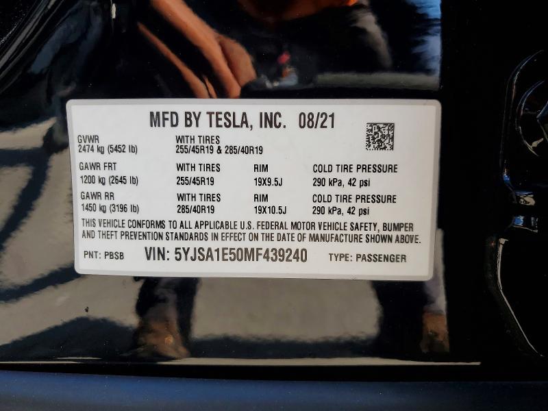 Продажа на аукционе авто 2021 Tesla Model S, vin: 5YJSA1E50MF439240, номер лота: 54053796