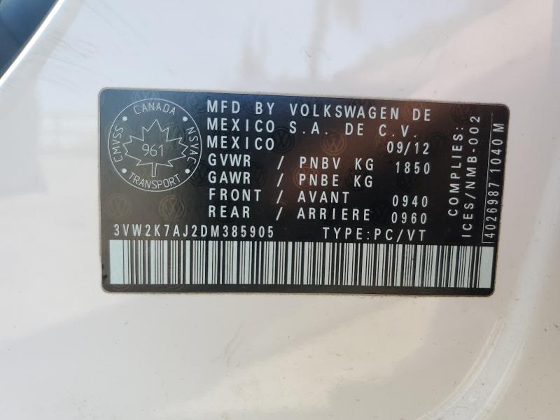 52888626 :رقم المزاد ، 3VW2K7AJ2DM385905 vin ، 2013 Volkswagen Jetta مزاد بيع