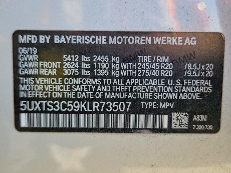 Продажа на аукционе авто 2019 Bmw X3, vin: 5UXTS3C59KLR73507, номер лота: 54269826