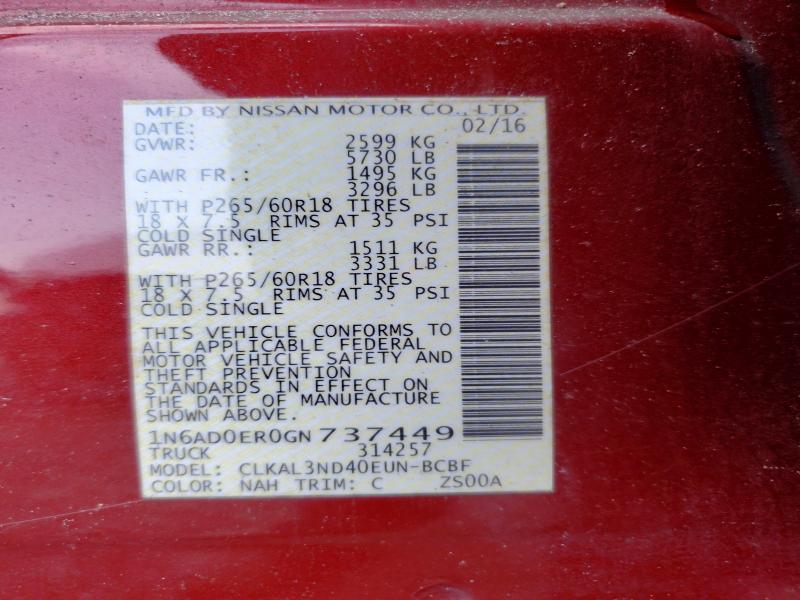 Aukcja sprzedaży 2016 Nissan Frontier, vin: 1N6AD0ER0GN737449, numer aukcji: 55052156