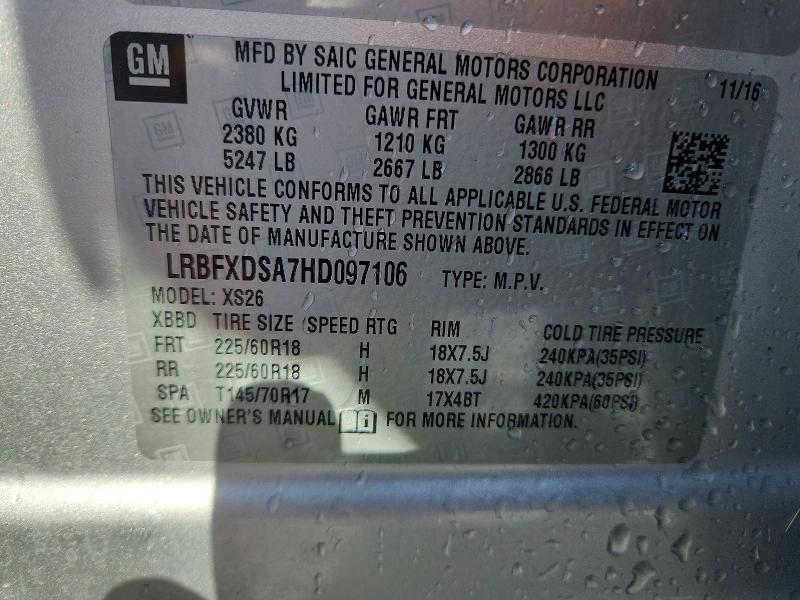 Продаж на аукціоні авто 2017 Buick Envision, vin: LRBFXDSA7HD097106, номер лоту: 53271976