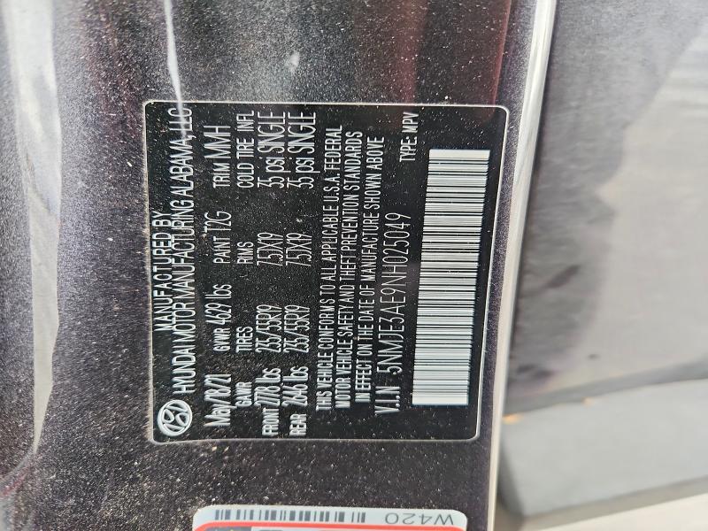 2022 Hyundai Tucson მანქანა იყიდება აუქციონზე, vin: 5NMJE3AE9NH025049, აუქციონის ნომერი: 52439216
