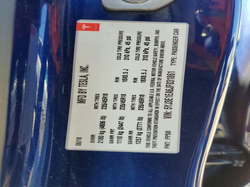Продаж на аукціоні авто 2018 Tesla Model 3, vin: 5YJ3E1EA6JF031861, номер лоту: 51871016