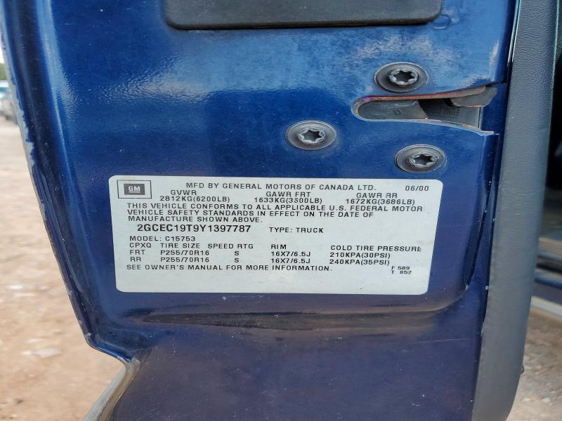 52812066 :رقم المزاد ، 2GCEC19T9Y1397787 vin ، 2000 Chevrolet Silverado مزاد بيع