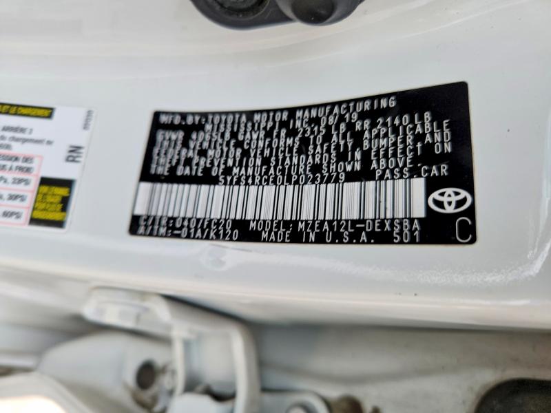 Продажа на аукционе авто 2020 Toyota Corolla, vin: 5YFS4RCE0LP023779, номер лота: 52502876