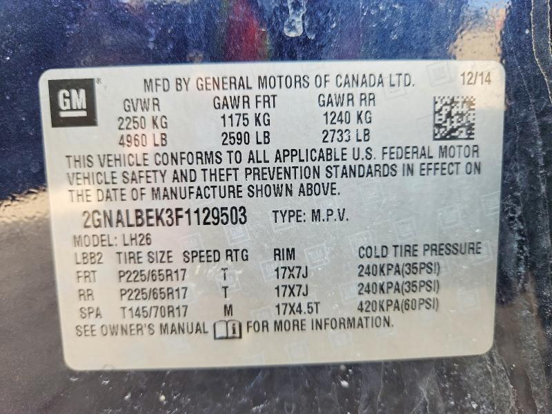 2015 Chevrolet Equinox მანქანა იყიდება აუქციონზე, vin: 2GNALBEK3F1129503, აუქციონის ნომერი: 53409466