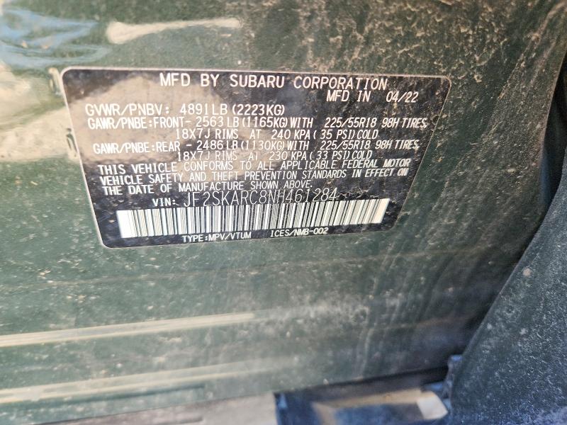 2022 Subaru Forester მანქანა იყიდება აუქციონზე, vin: JF2SKARC8NH461284, აუქციონის ნომერი: 50964266